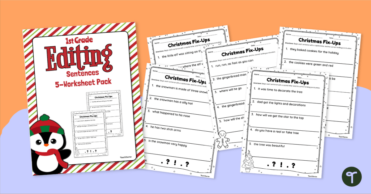 Christmas Sentence Correction Worksheets teaching resource