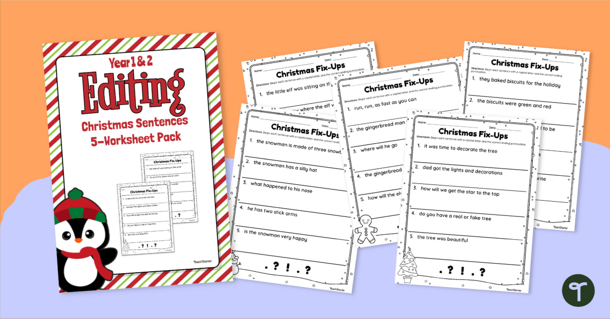 Christmas Editing Worksheets for Year 1 teaching resource