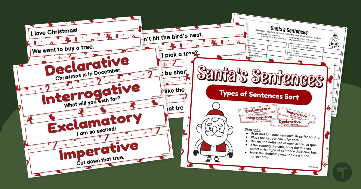Christmas Activity Printables - Types of Sentences Sort teaching resource