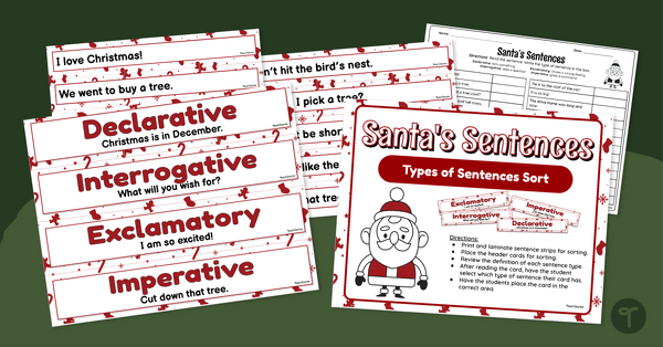 Go to Christmas Activity Printables - Types of Sentences Sort teaching resource