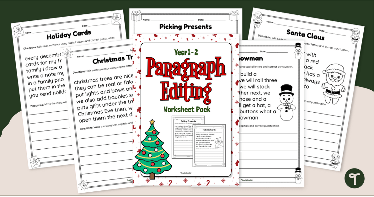 Year 2 Editing Worksheets - Christmas Sentence Correction teaching resource