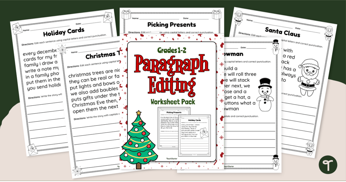 2nd Grade Language Arts Worksheets - Christmas Editing Practice teaching resource