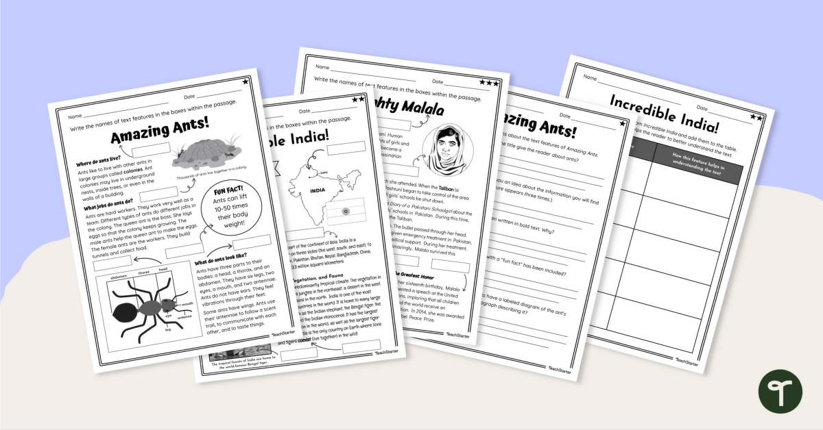 Label the Nonfiction Text Features Worksheets teaching resource
