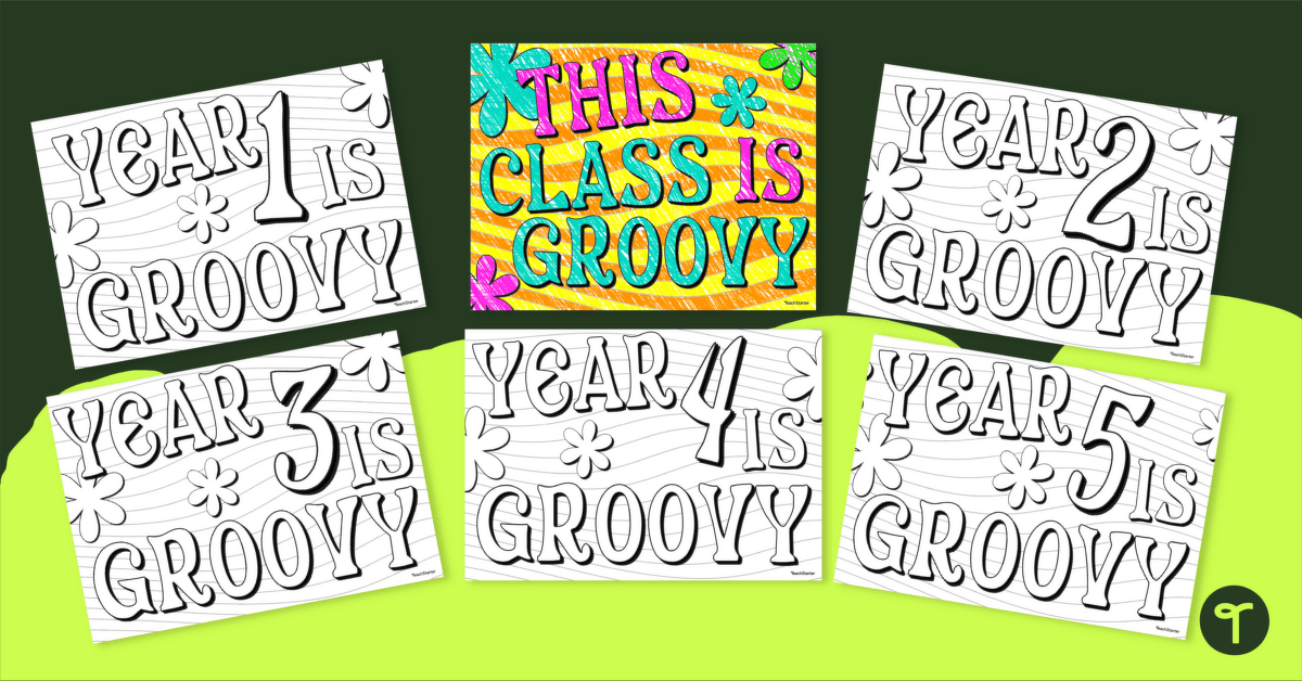Back to School Retro Theme Colouring Sheets teaching resource