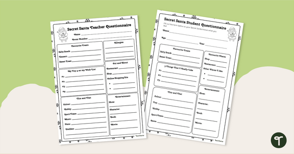 Go to Secret Santa Questionnaire Template teaching resource