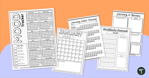 Go to Teacher Bullet Journal Templates - Wellness Tracker teaching resource