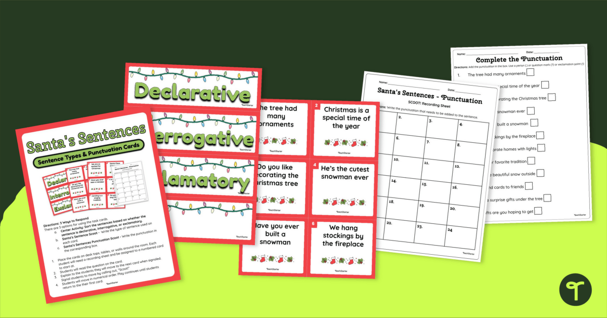 1st Grade Punctuation - Christmas Task Cards teaching resource