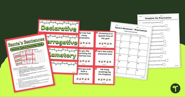 Go to 1st Grade Punctuation - Christmas Task Cards teaching resource