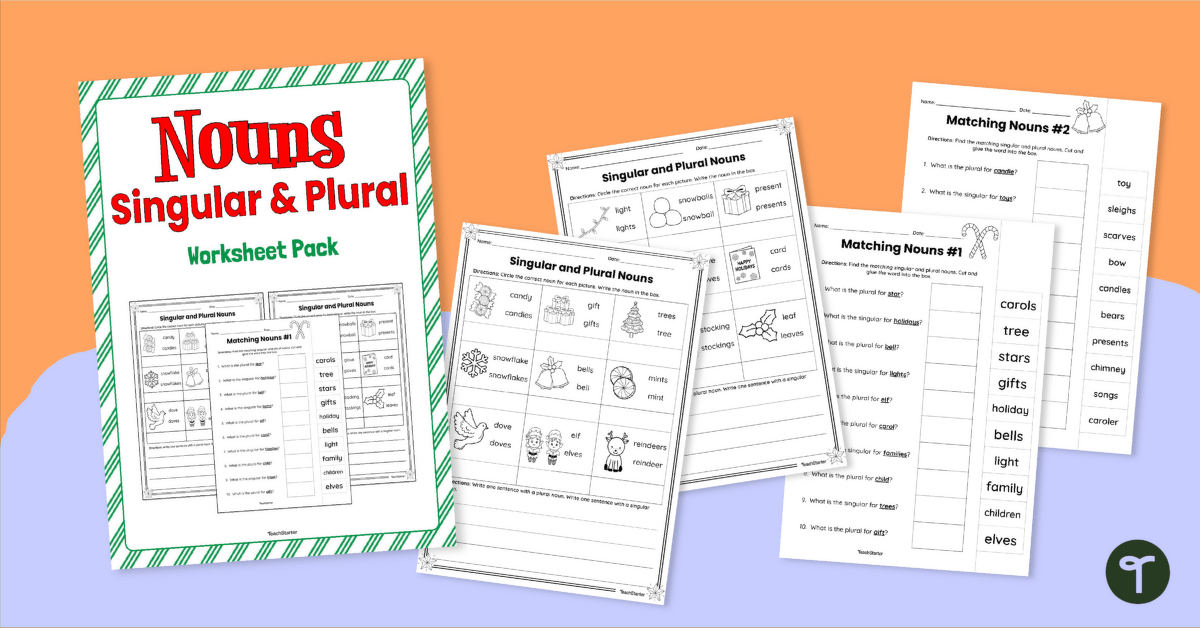 Christmas Singular and Plural Noun Worksheets teaching resource