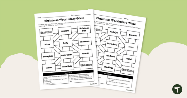 Go to Christmas Maze Printables - Holiday Vocabulary teaching resource