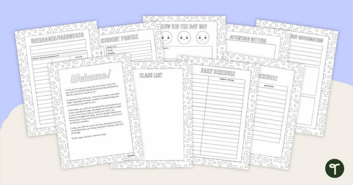 Relief Teaching Folder (For Classroom Teachers) Templates teaching resource