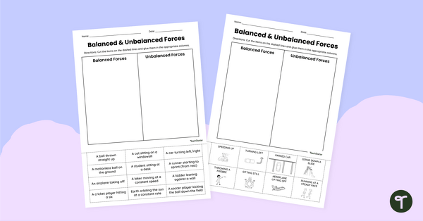 Go to Balanced and Unbalanced Forces Cut-and-Paste Worksheets teaching resource