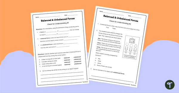 Go to Balanced and Unbalanced Forces Worksheet teaching resource