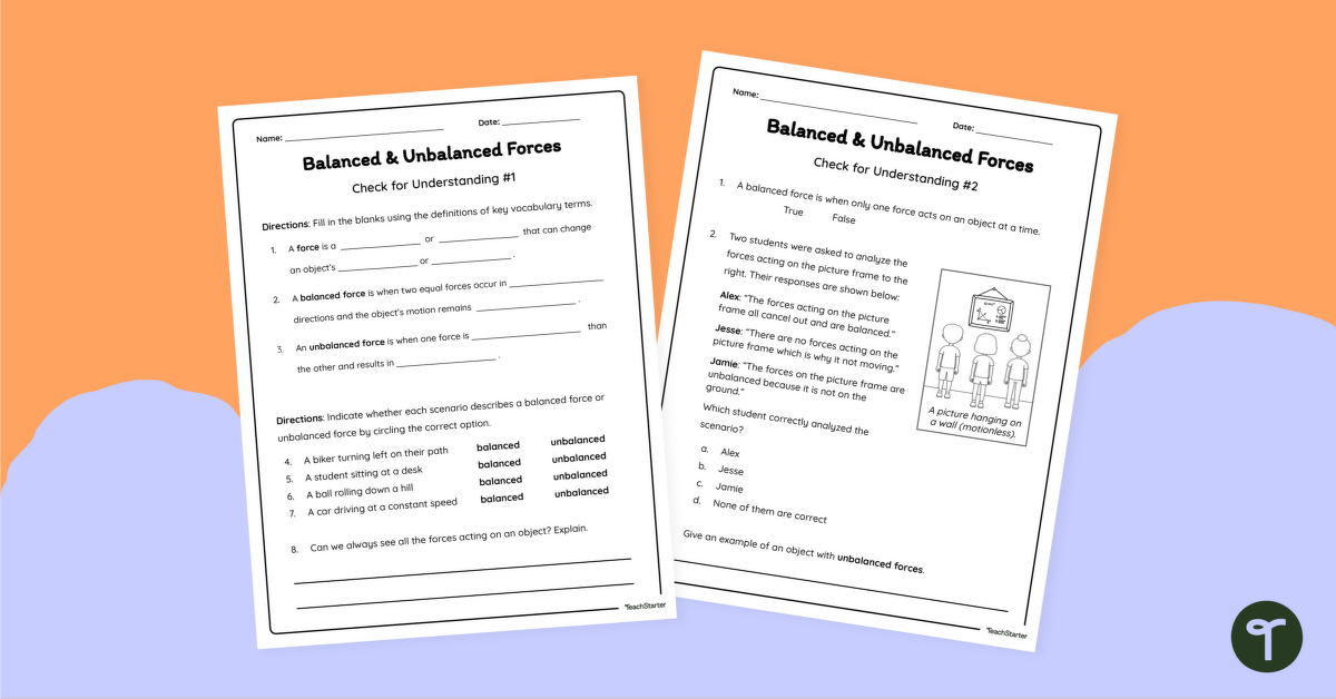 Balanced and Unbalanced Forces Quiz teaching resource