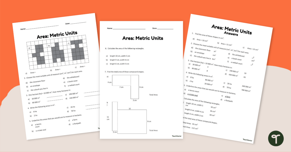 Using Metric Units of Area Worksheets teaching resource