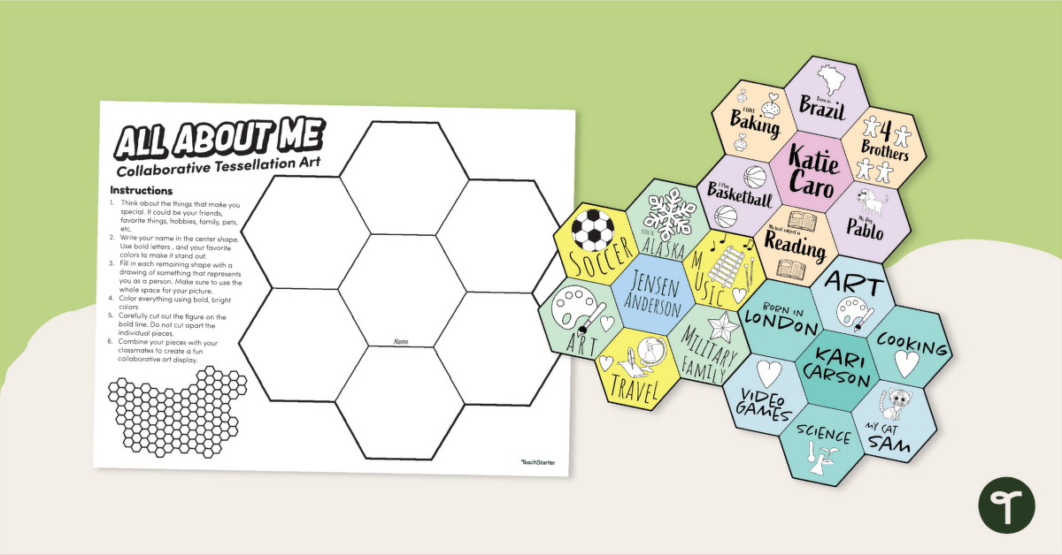 Get to Know Me Collaborative Tessellation Art Activity teaching resource