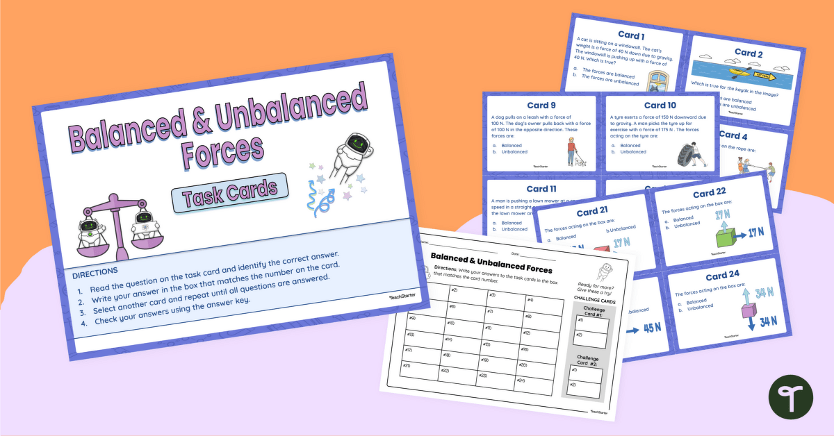 Balanced and Unbalanced Forces Task Cards teaching resource