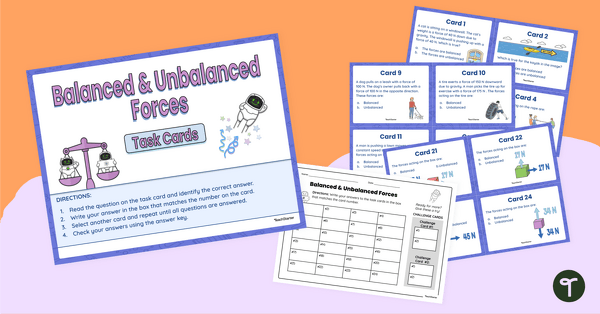 Go to Balanced and Unbalanced Forces Task Cards teaching resource
