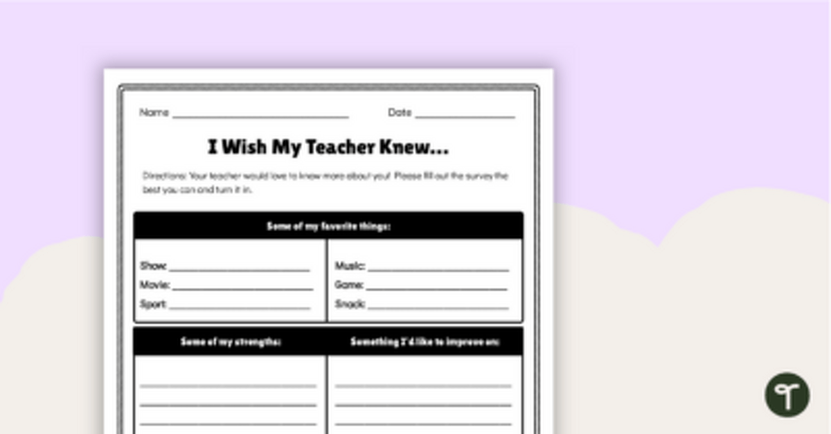 I Wish My Teacher Knew Activity Sheet teaching resource