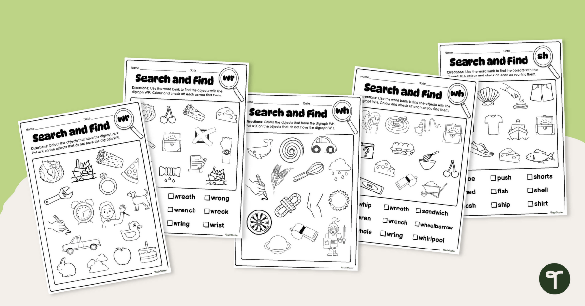 Digraph Search and Find Worksheet Pack teaching resource