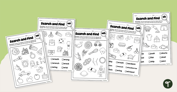 Go to Digraph Search and Find Worksheet Pack teaching resource