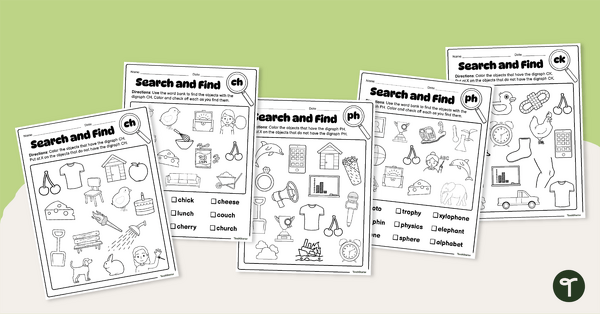 Go to Digraph Search and Find Worksheet Pack teaching resource