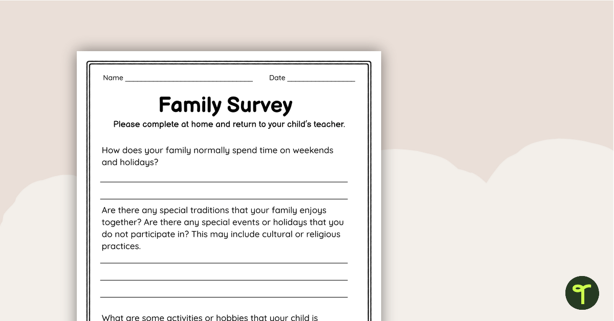 Back to School - Family Survey teaching resource