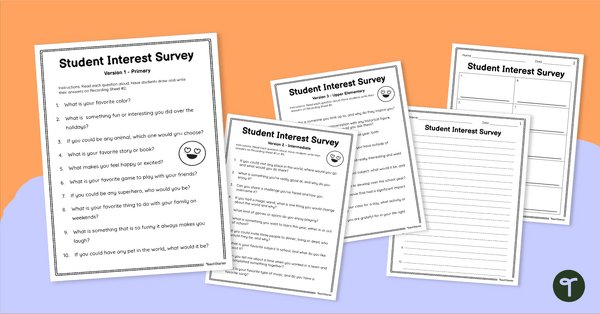 Go to Student Interest Survey Pack teaching resource