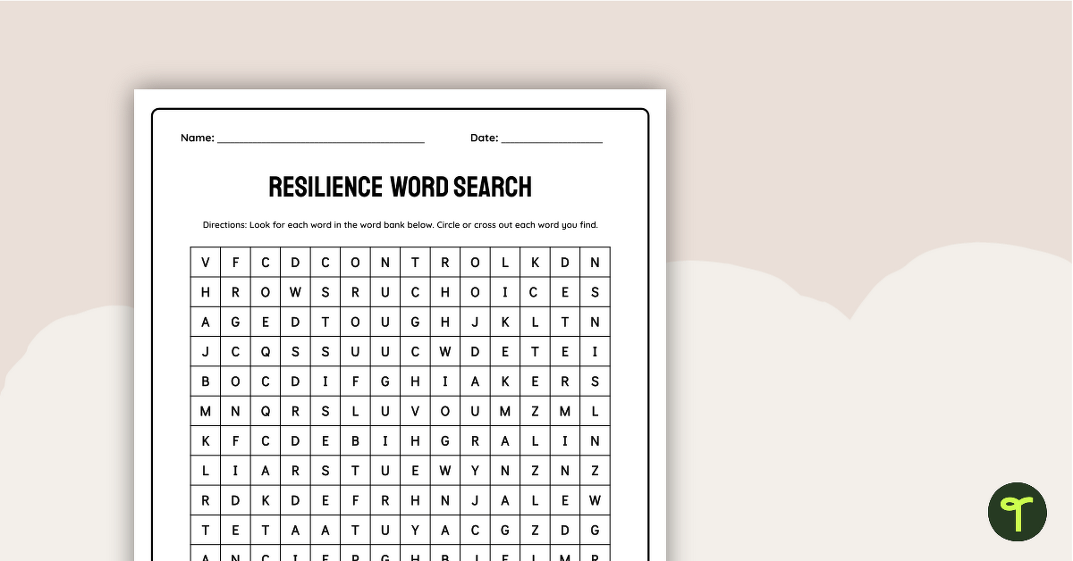 Resilience Word Search teaching resource