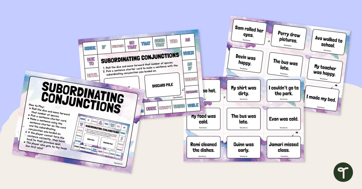 Subordinating Conjunctions Board Game teaching resource