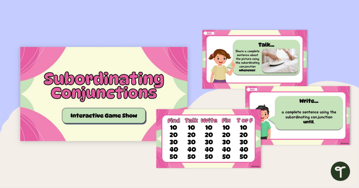 Subordinating Conjunctions Game Show Interactive Activity teaching resource