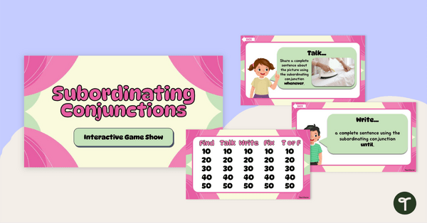 Go to Subordinating Conjunctions Game Show Interactive Activity teaching resource