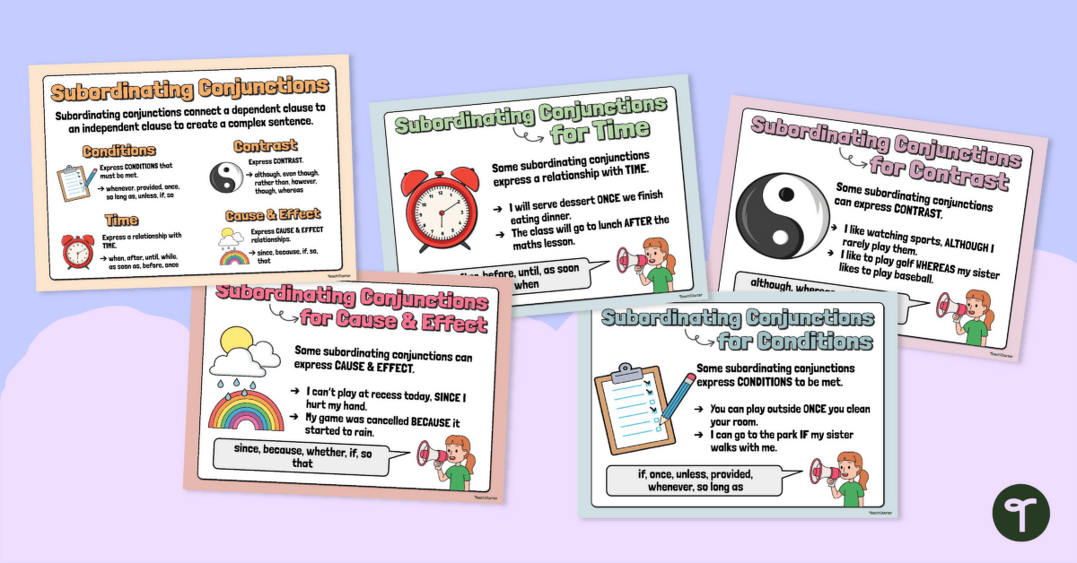 Subordinating Conjunctions Posters teaching resource