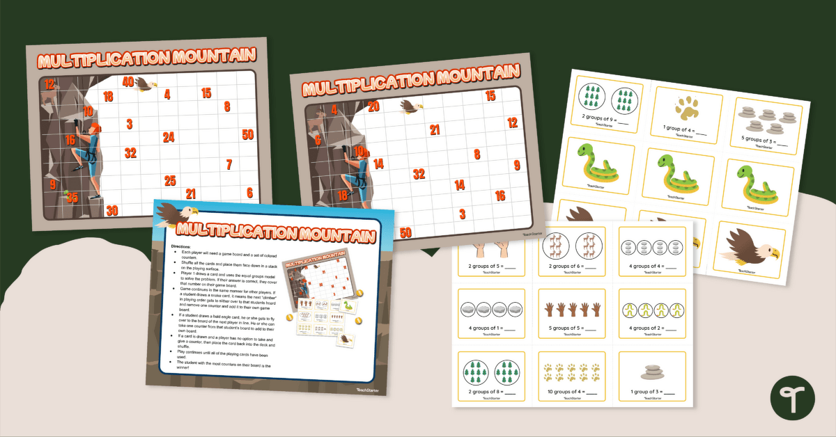 Multiplication Mountain (Equal Groups) Board Game teaching resource