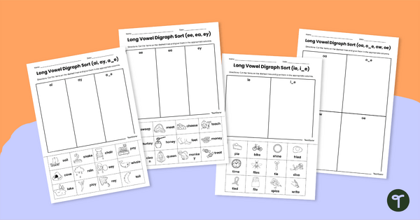 Image of Long Vowel Digraph Cut-and-Paste Worksheet