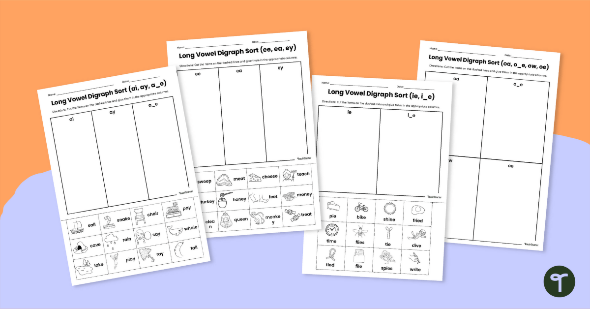 Long Vowel Digraph Sort Cut-and-Paste teaching resource