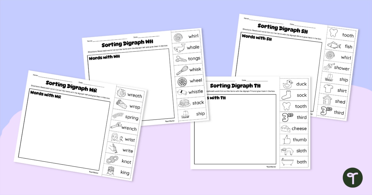Consonant Digraph Cut-and-Paste Worksheets teaching resource