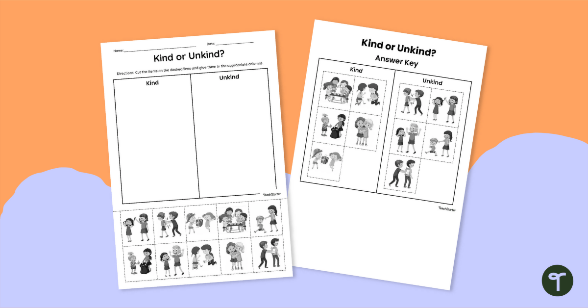 Kind or Unkind Cut-and-Paste Worksheet teaching resource