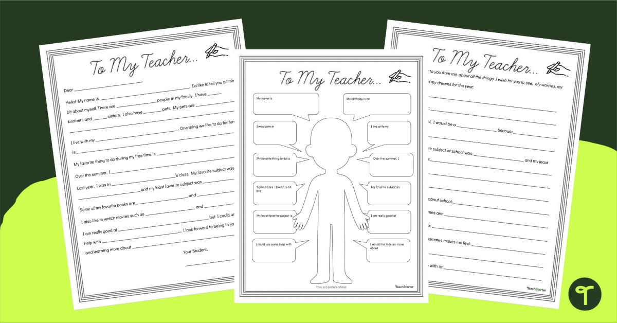 A Letter to My Teacher Activity Sheets teaching resource