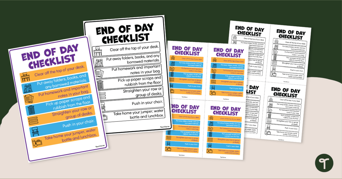 End of Day Checklist & Poster teaching resource