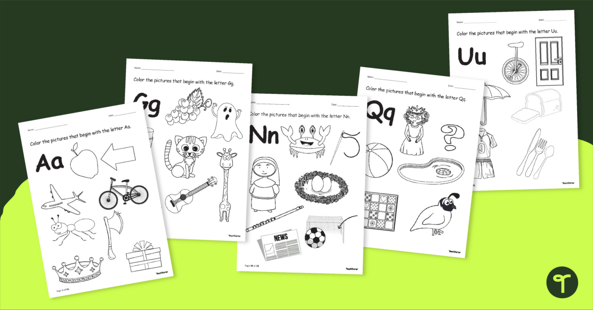Beginning Letters - Individual Alphabet Worksheets - BW teaching resource