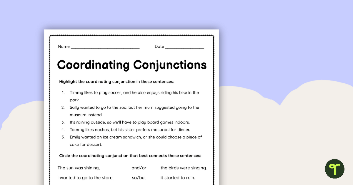 Coordinating Conjunctions Worksheet teaching resource
