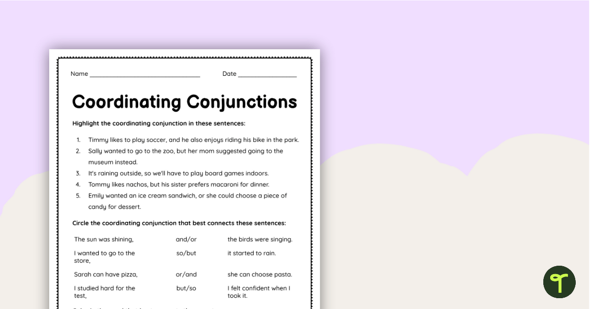 Coordinating Conjunctions Worksheet teaching resource