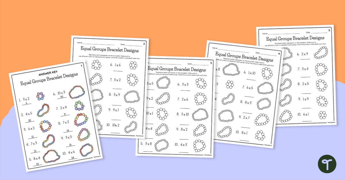 Equal Groups Bracelet Designs – Multiplication Worksheets for 3rd Grade teaching resource