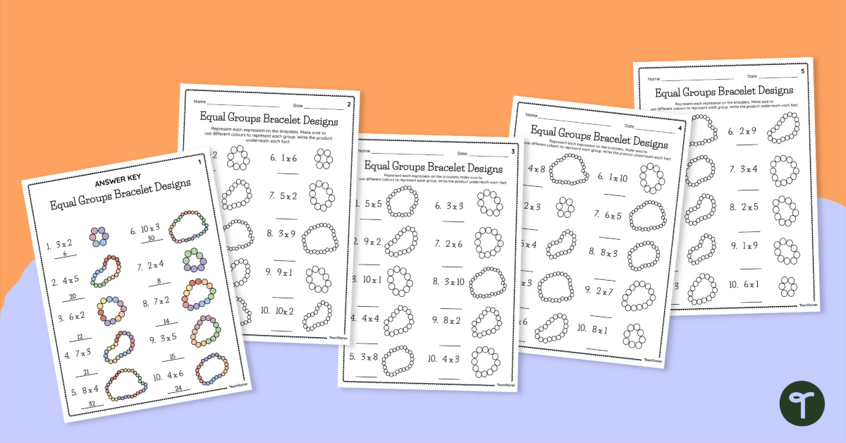 Equal Groups Bracelet Designs – Multiplication Worksheets teaching resource
