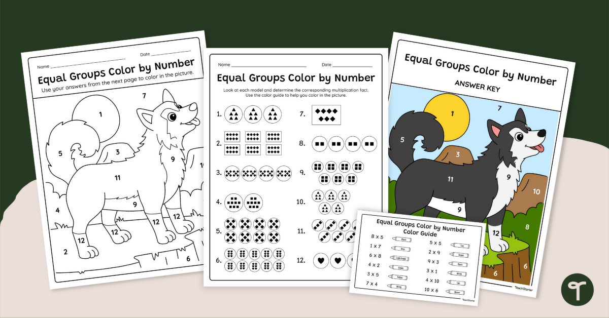 Multiplication With Equal Groups – Color by Number Worksheet teaching resource