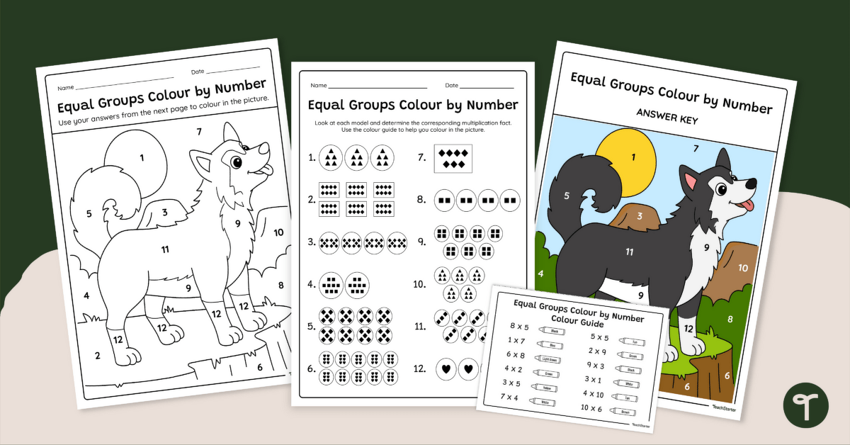 Multiplication With Equal Groups – Colour by Number Worksheet teaching resource