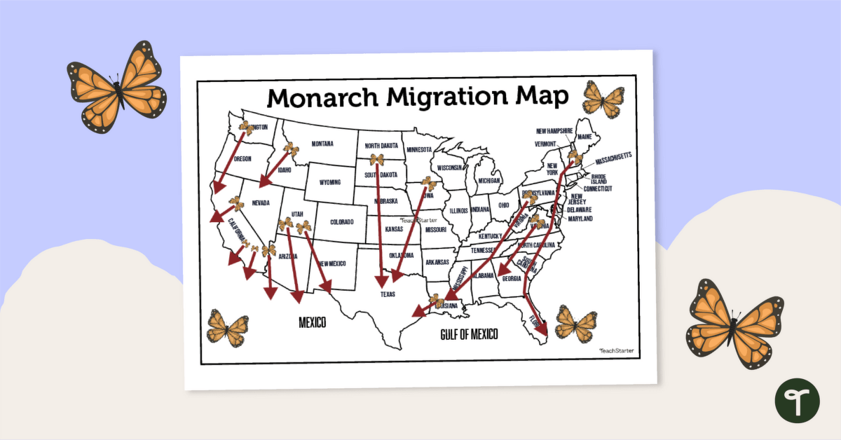 Monarch Butterfly Migration Map teaching resource