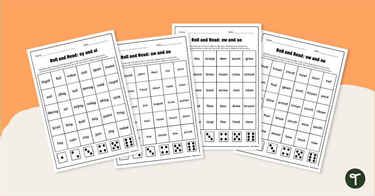 Roll and Read Vowel Teams Diphthong Activity teaching resource