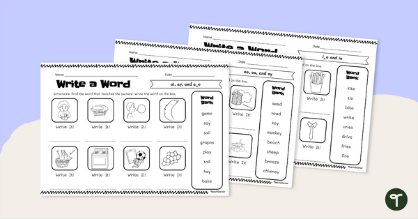 Go to Long Vowel Digraph Writing Worksheet teaching resource